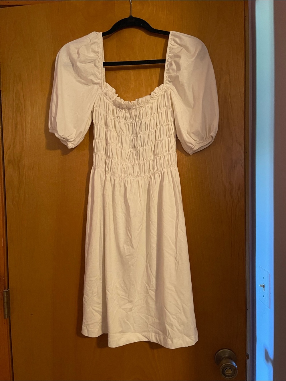 H&M Cream White Smocked Poplin Mini Dress